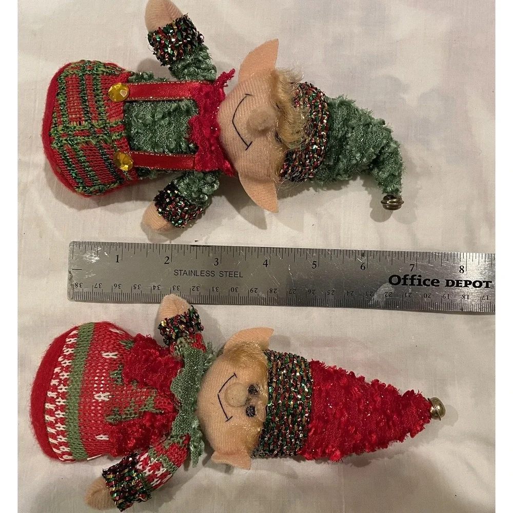 2 Elves Plush‎ Bean Bag Christmas Stuffed Dolls Weighted Bottoms Holiday 7.5